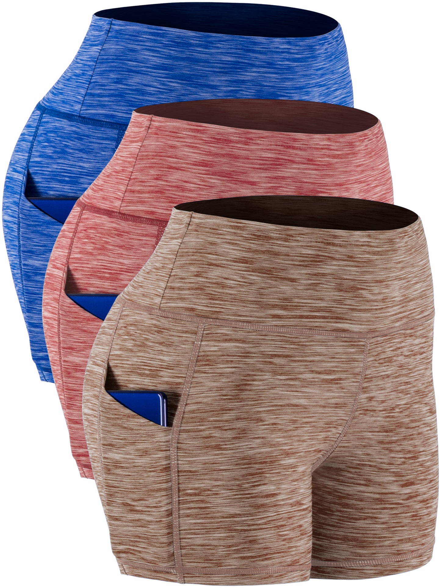 NELEUS Womens 3" High Waist Yoga Shorts Tummy Control Workout Shorts with Pockets 3 Pack