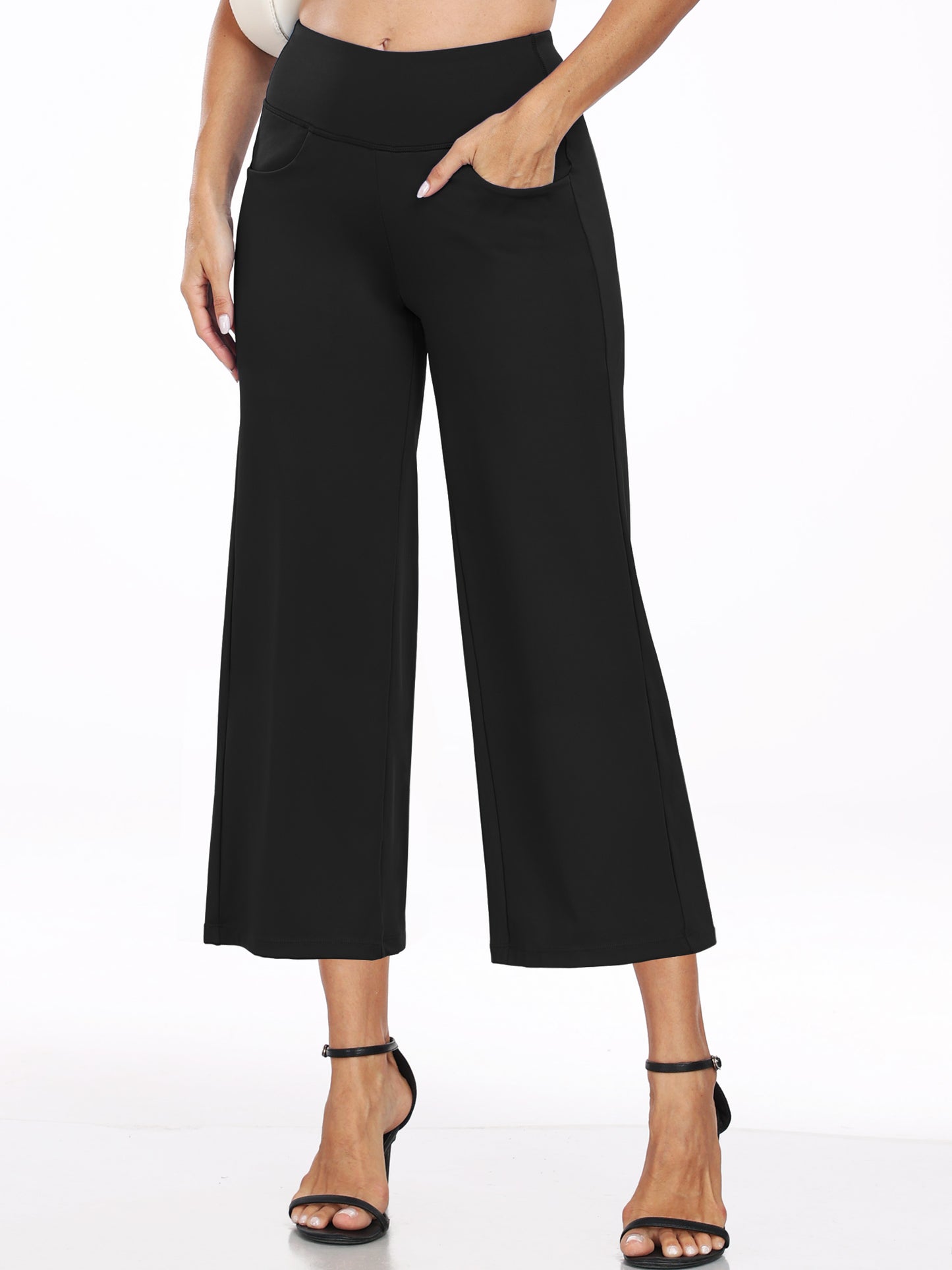 NELEUS Womens 22" Wide Leg Capri Pants Yoga Legging High Waist Cropprd Pants with Pockets