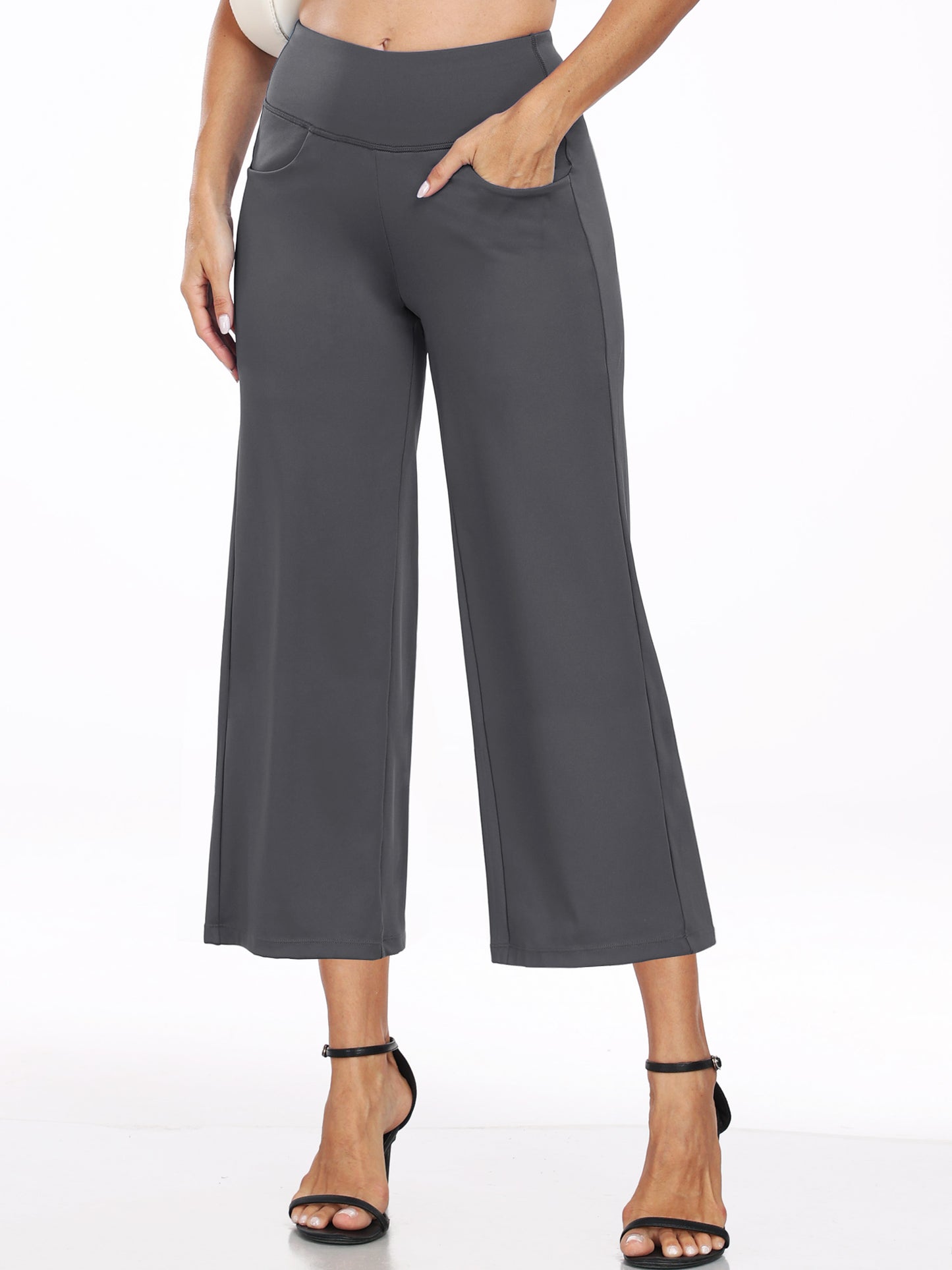 NELEUS Womens 22" Wide Leg Capri Pants Yoga Legging High Waist Cropprd Pants with Pockets