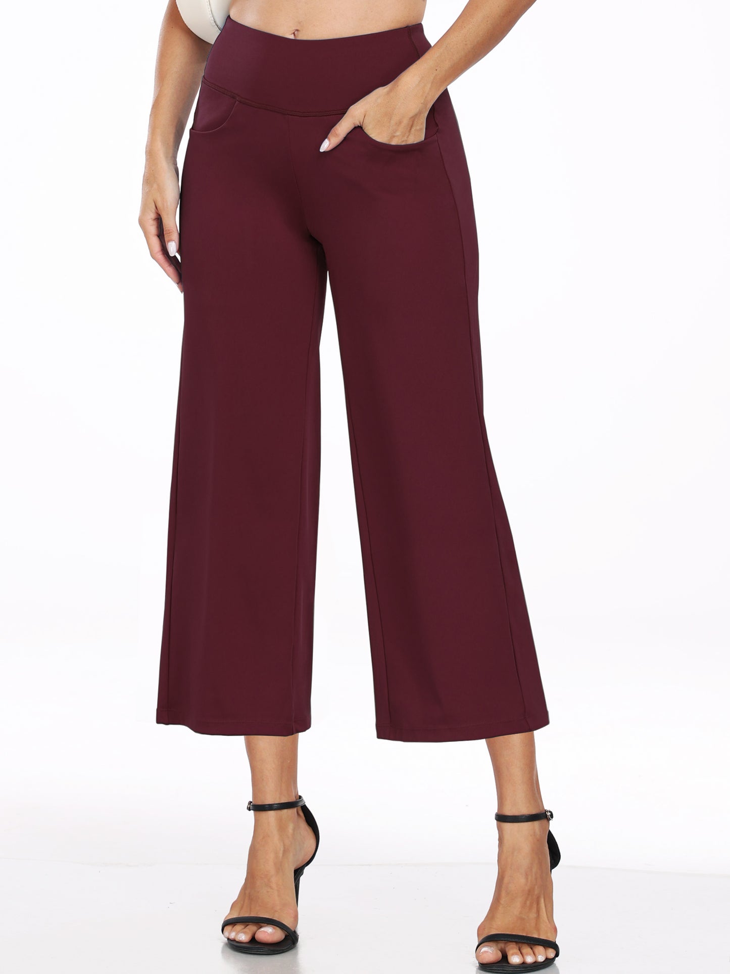 NELEUS Womens 22" Wide Leg Capri Pants Yoga Legging High Waist Cropprd Pants with Pockets