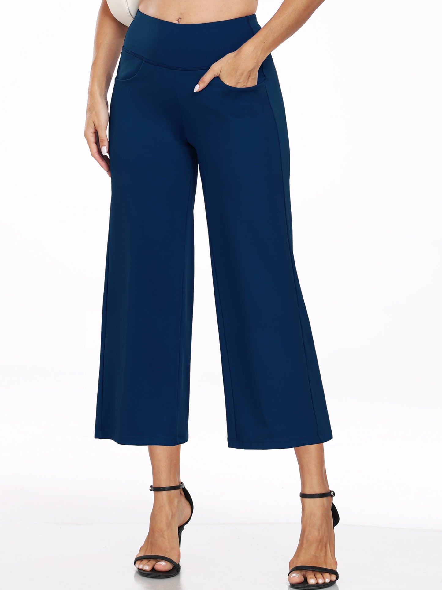 NELEUS Womens 22" Wide Leg Capri Pants Yoga Legging High Waist Cropprd Pants with Pockets