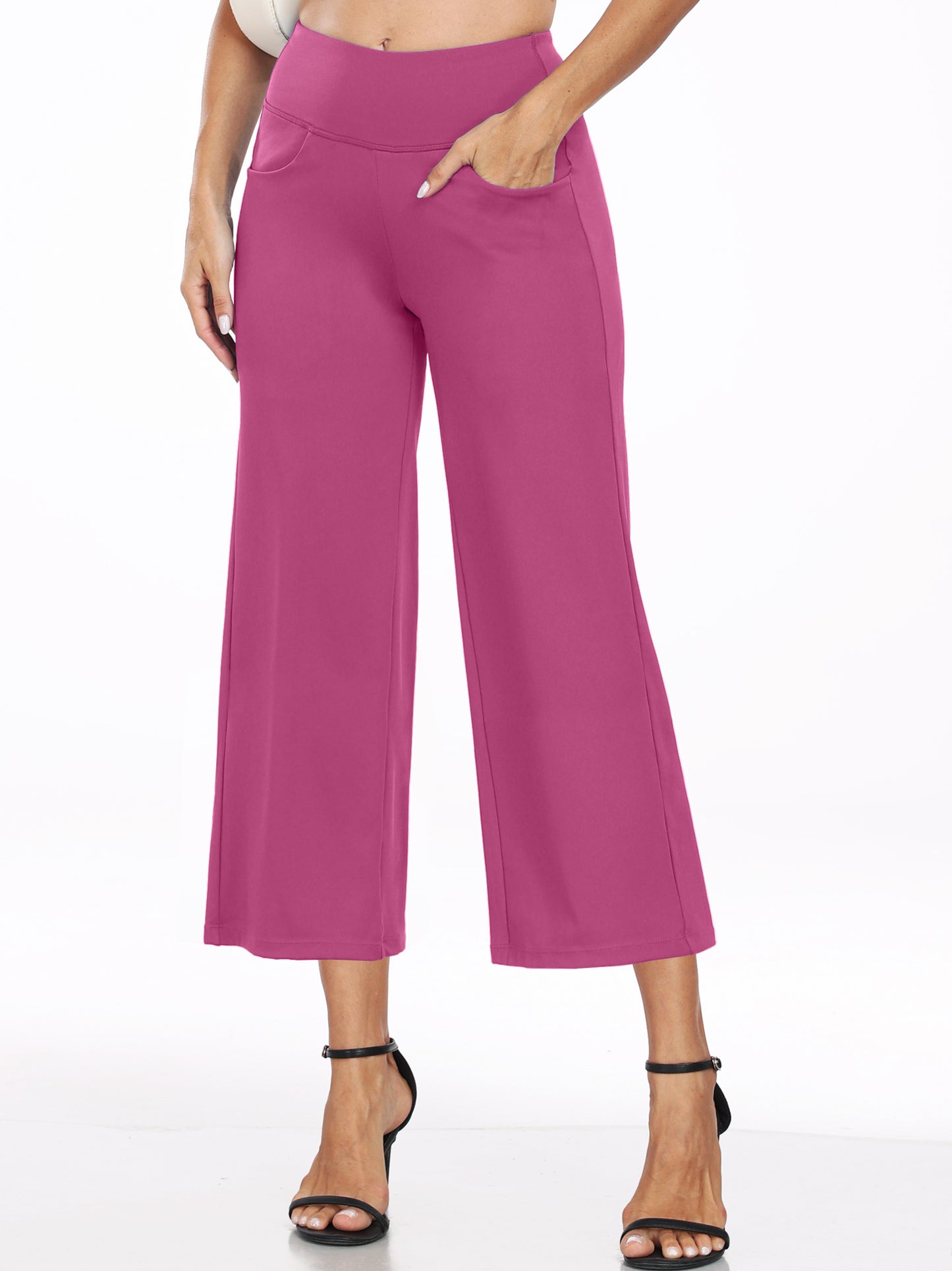 NELEUS Womens 22" Wide Leg Capri Pants Yoga Legging High Waist Cropprd Pants with Pockets