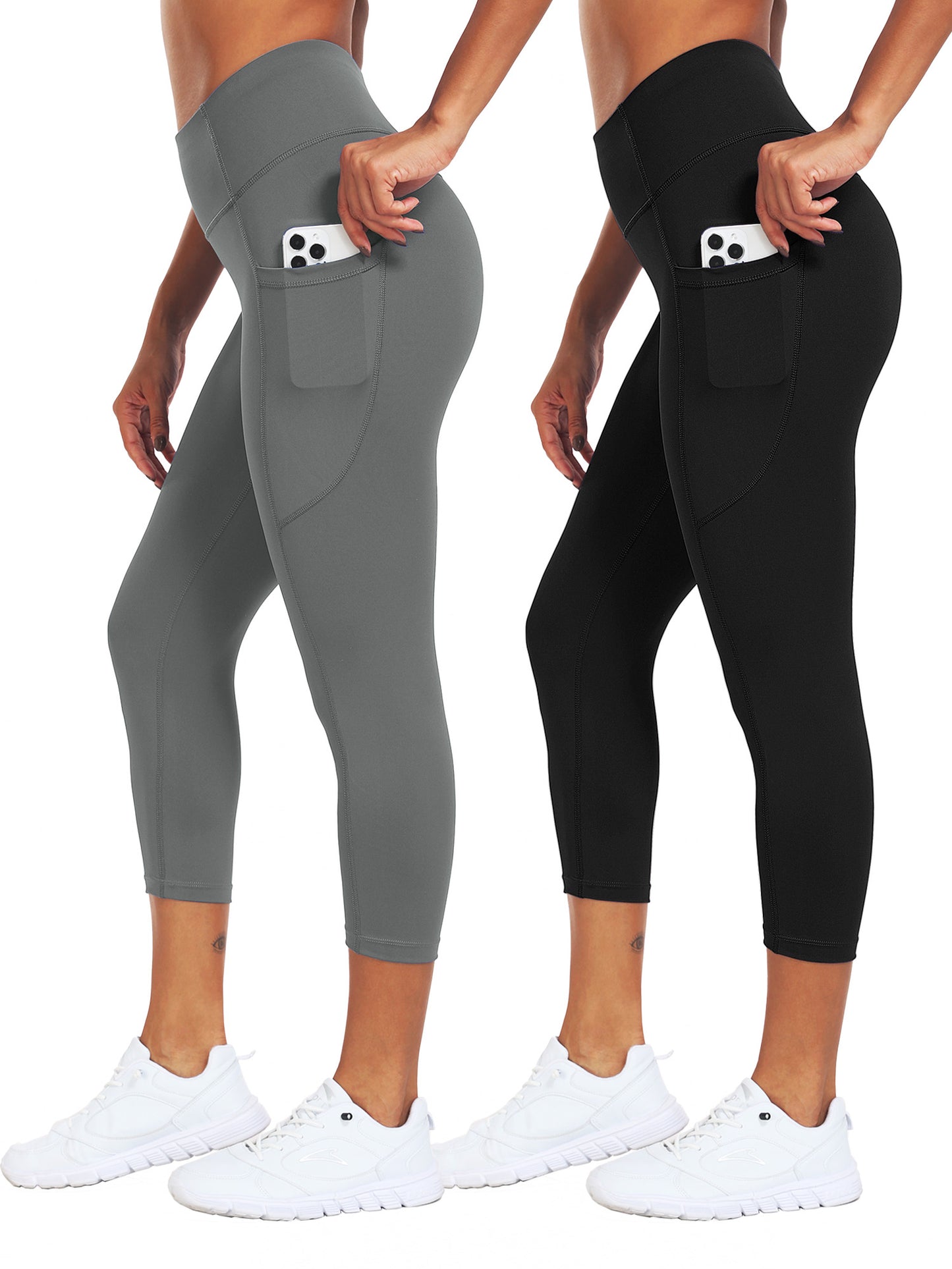 NELEUS Womens High Waist Capri Yoga Leggings Cropped Pant for Workout with Two Pockets