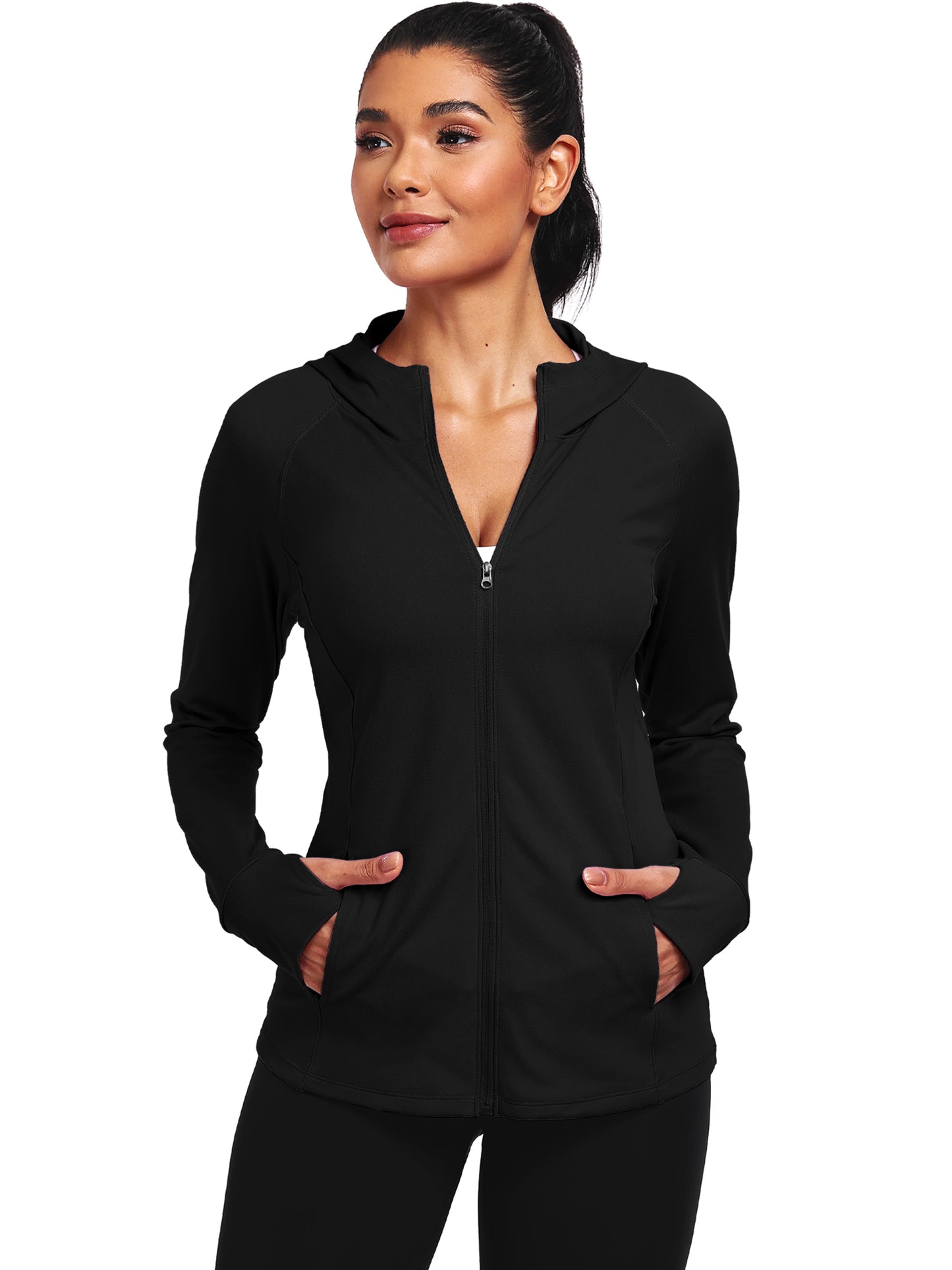 NELEUS Womens Hooded Athletic Jackets Workout Jacket Full Zip with Thumb Holes and Pockets