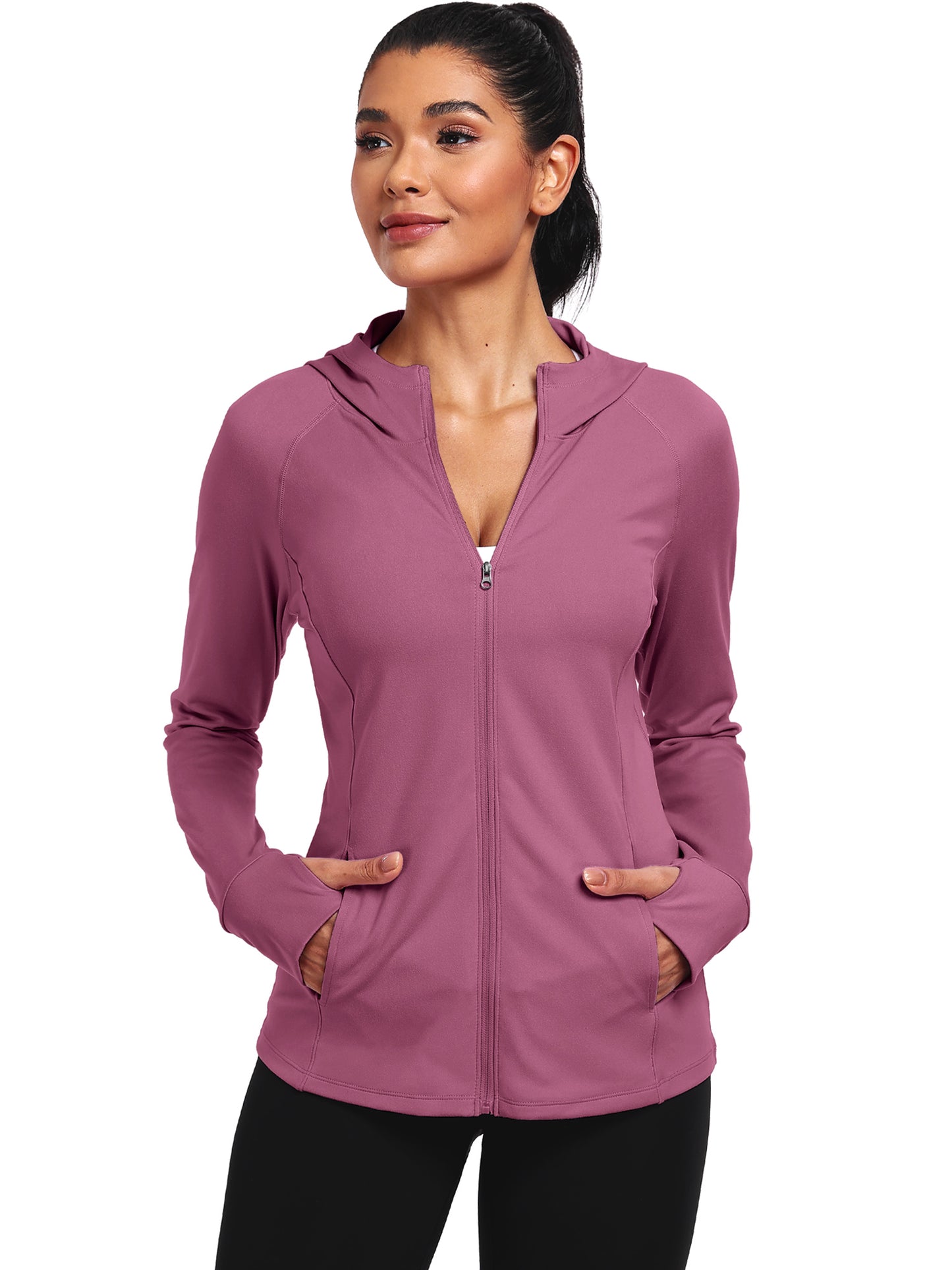 NELEUS Womens Hooded Athletic Jackets Workout Jacket Full Zip with Thumb Holes and Pockets