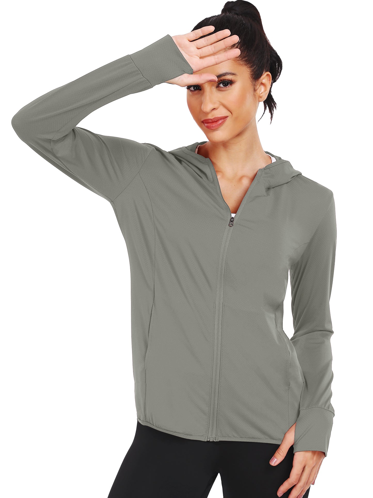 NELEUS Womens UPF 50+ Hooded Athletic Jackets High Collar Full Zipper with Thumb Holes Ponytail Hole and Pockets