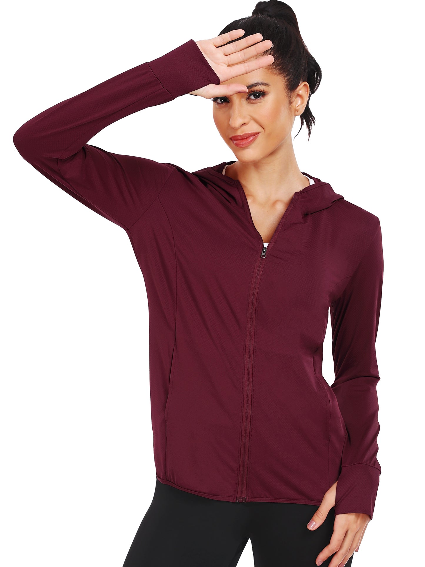 NELEUS Womens UPF 50+ Hooded Athletic Jackets High Collar Full Zipper with Thumb Holes Ponytail Hole and Pockets