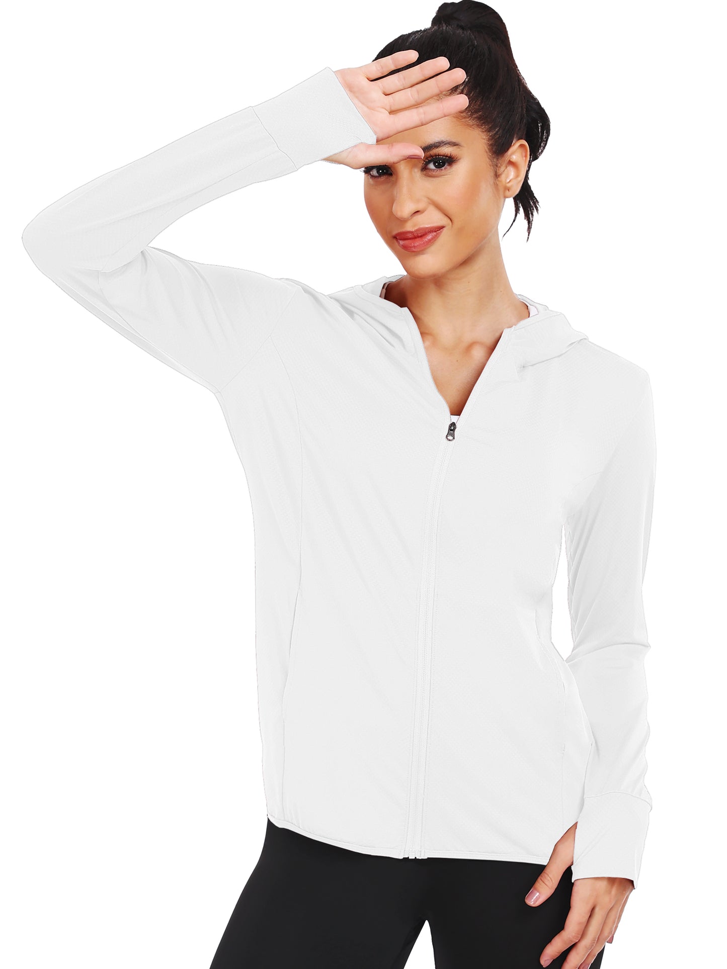 NELEUS Womens UPF 50+ Hooded Athletic Jackets High Collar Full Zipper with Thumb Holes Ponytail Hole and Pockets