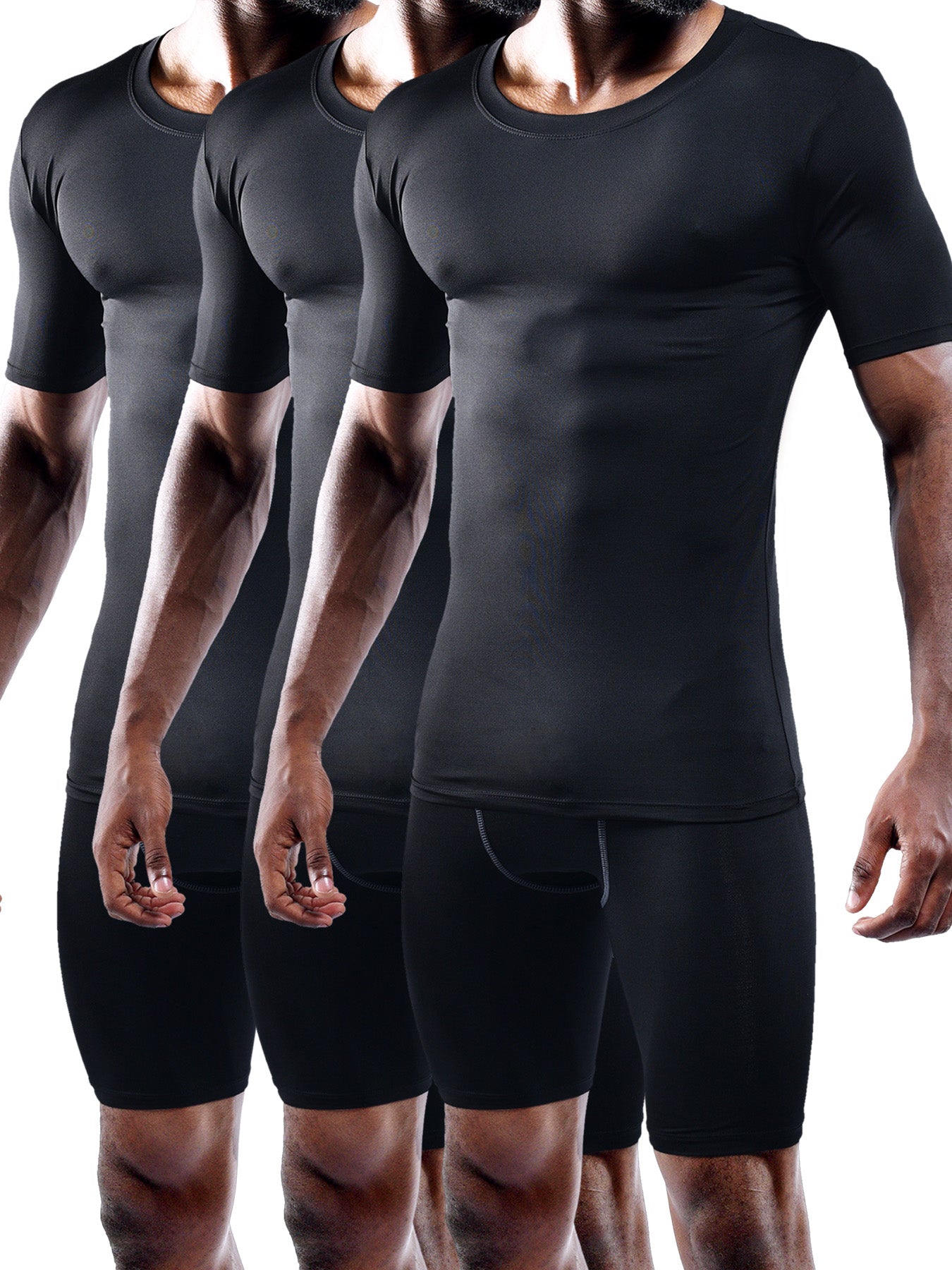 NELEUS Men's Athletic Compression Shirt Base Layer Tight Tops Short Sleeves 3 Pack
