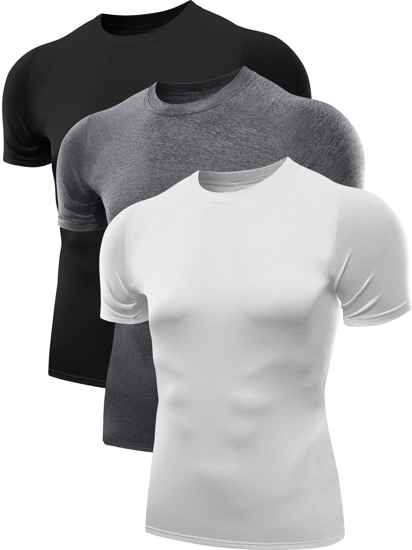 NELEUS Men's Athletic Compression Shirt Base Layer Tight Tops Short Sleeves 3 Pack