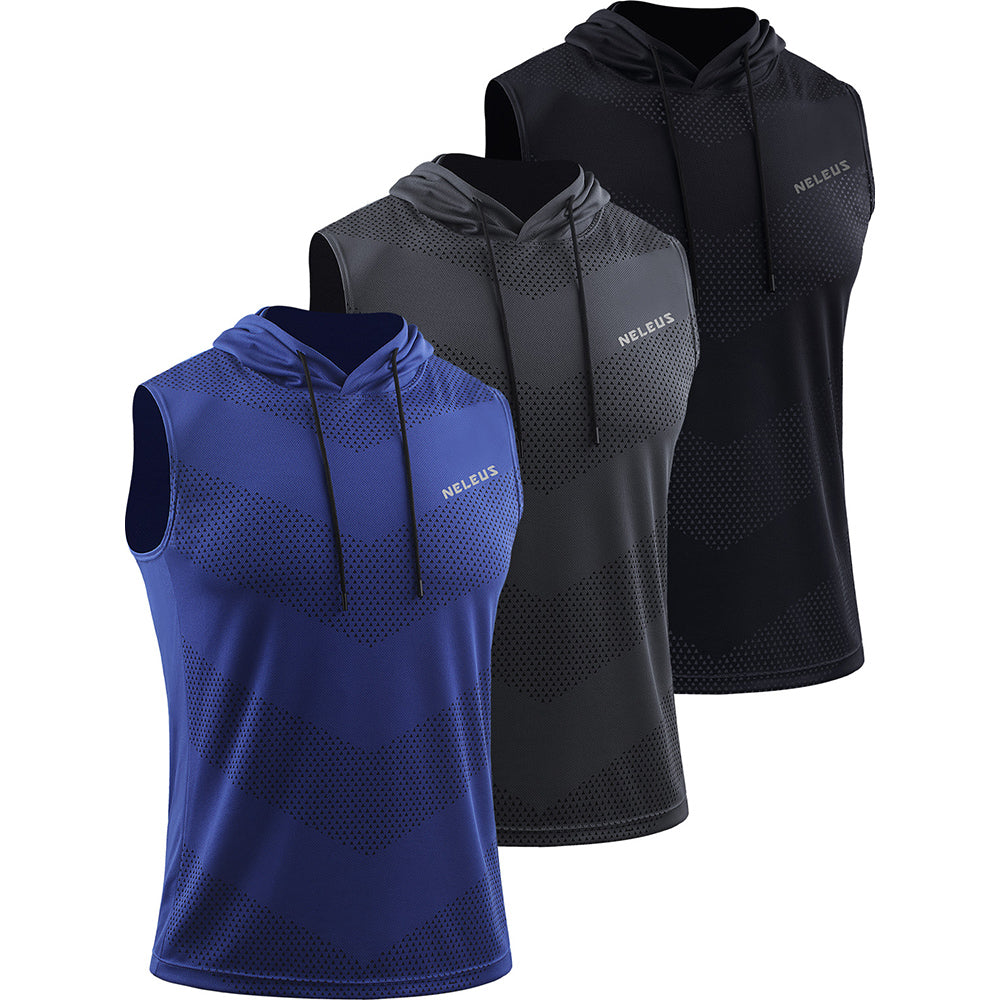 NELEUS Men's Workout Tank Tops Sleeveless Running Muscle Shirts with Hoodie 3 Pack