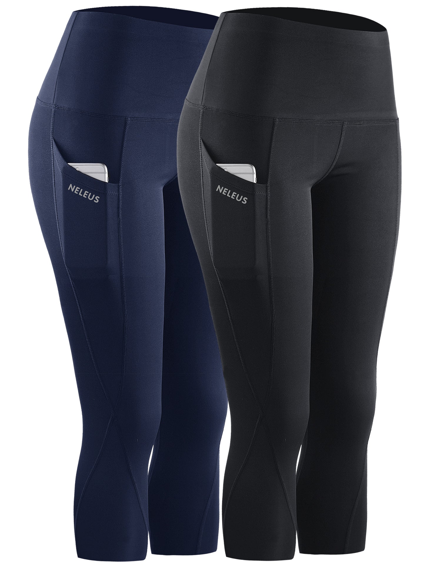 NELEUS Womens Tummy Control High Waist Capri Yoga Leggings with Pocket