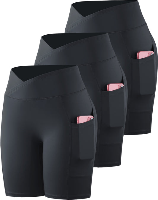 NELEUS Womens V Cross Waist Athletic Bike Shorts for Yoga with Pockets