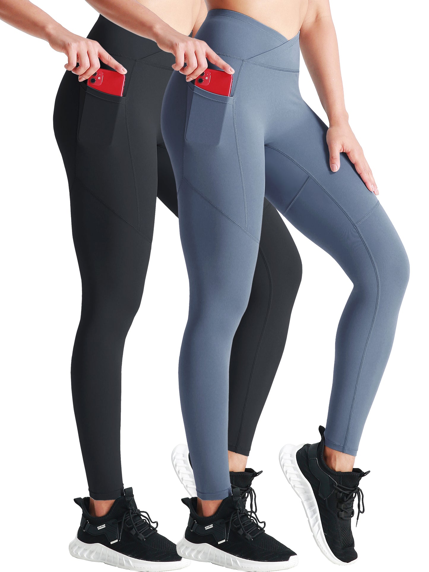 NELEUS Womens V Crossover High Waist Yoga Leggings for Workout Squat Proof with 2 Pockets