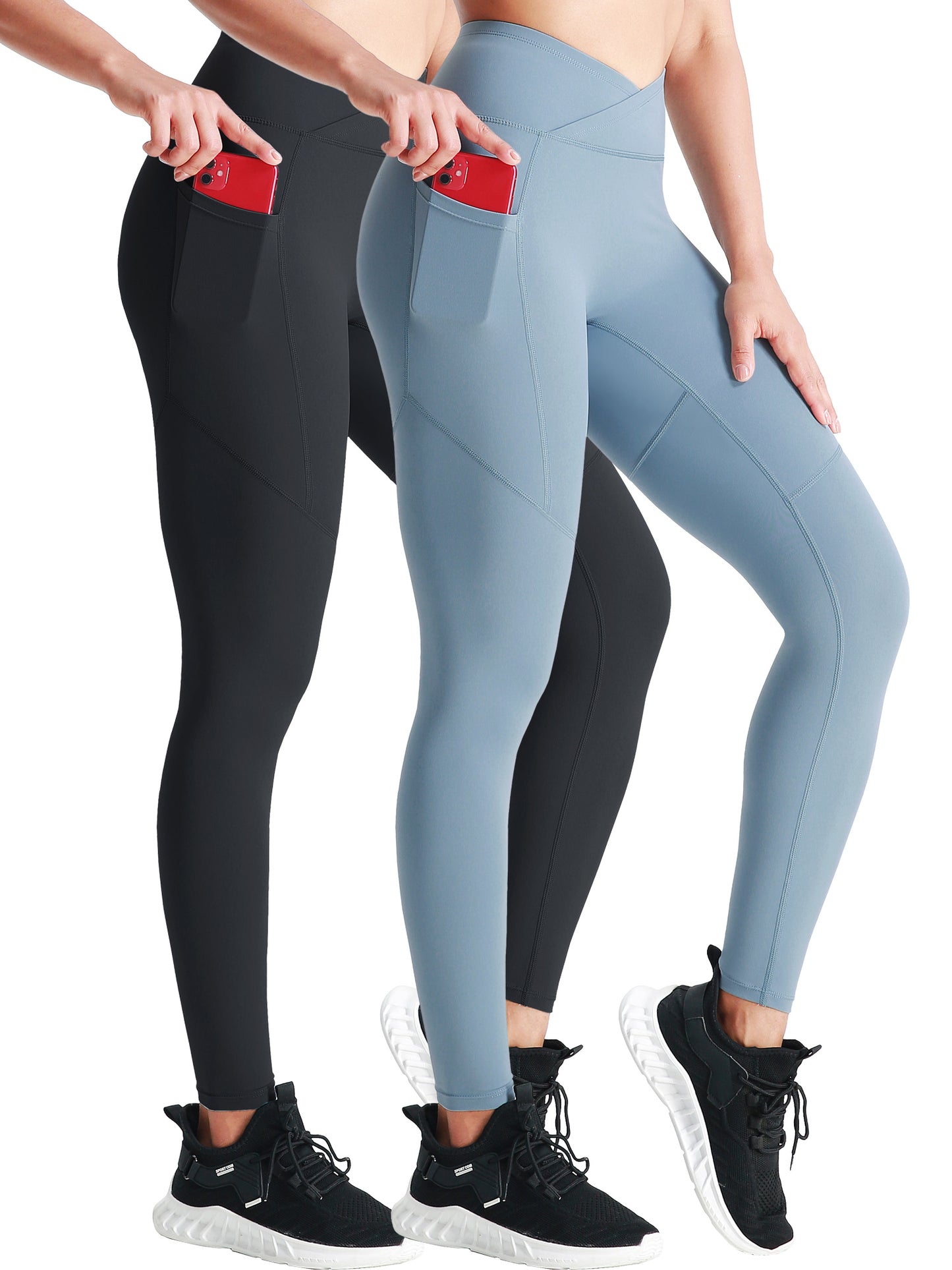 NELEUS Womens V Crossover High Waist Yoga Leggings for Workout Squat Proof with 2 Pockets