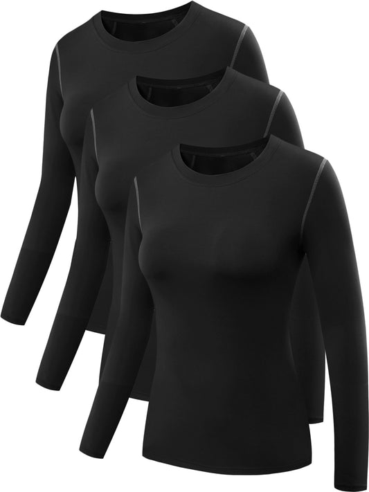 NELEUS Womens Athletic Compression Long Sleeve Running T Shirt Dry Fit 3 Pack