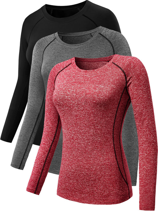 NELEUS Womens Athletic Compression Long Sleeve Yoga T Shirt Dry Fit 3 Pack
