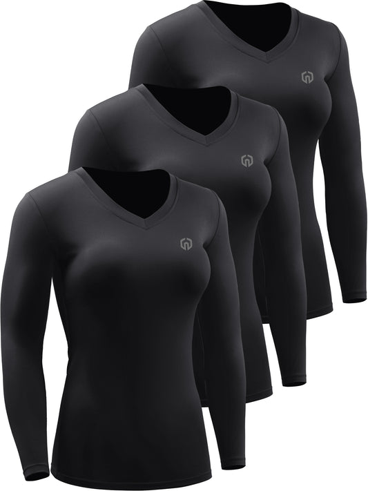 NELEUS Womens Compression Shirts Long Sleeve Workout Yoga T Shirt V Neck 3 Pack