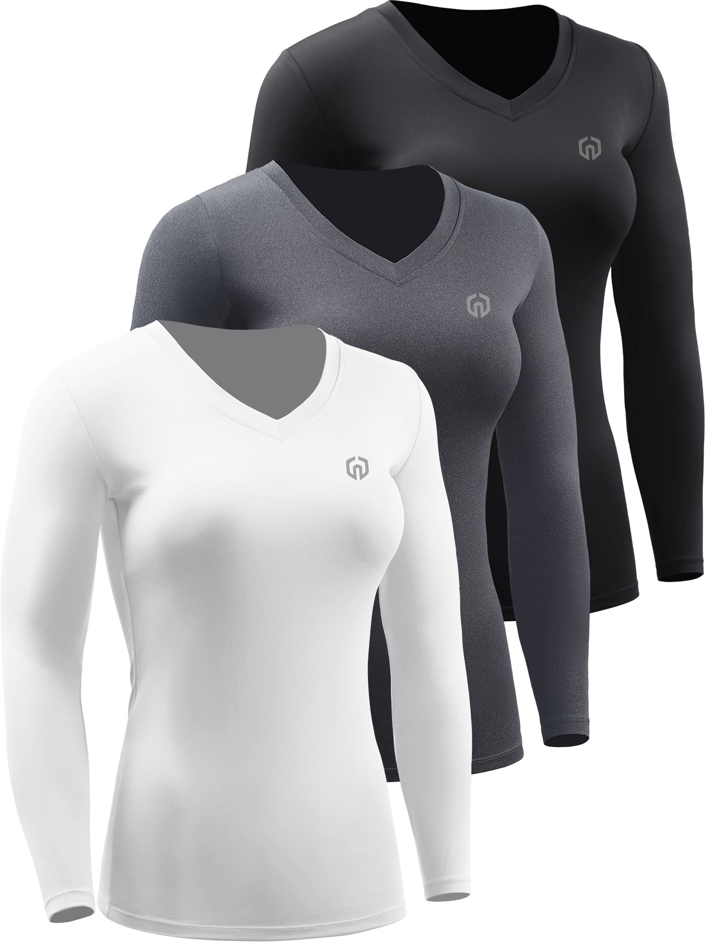 NELEUS Womens Compression Shirts Long Sleeve Workout Yoga T Shirt V Neck 3 Pack