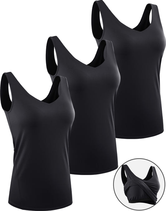 NELEUS Womens Workout Compression Tank Top with Built in Bra V Neck Sleeveless Shirts 3 Pack