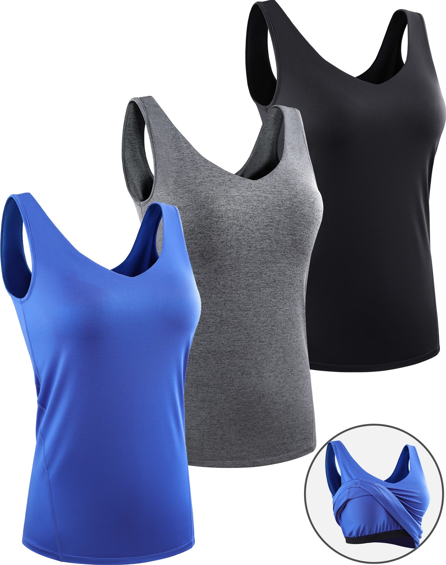 NELEUS Womens Workout Compression Tank Top with Built in Bra V Neck Sleeveless Shirts 3 Pack