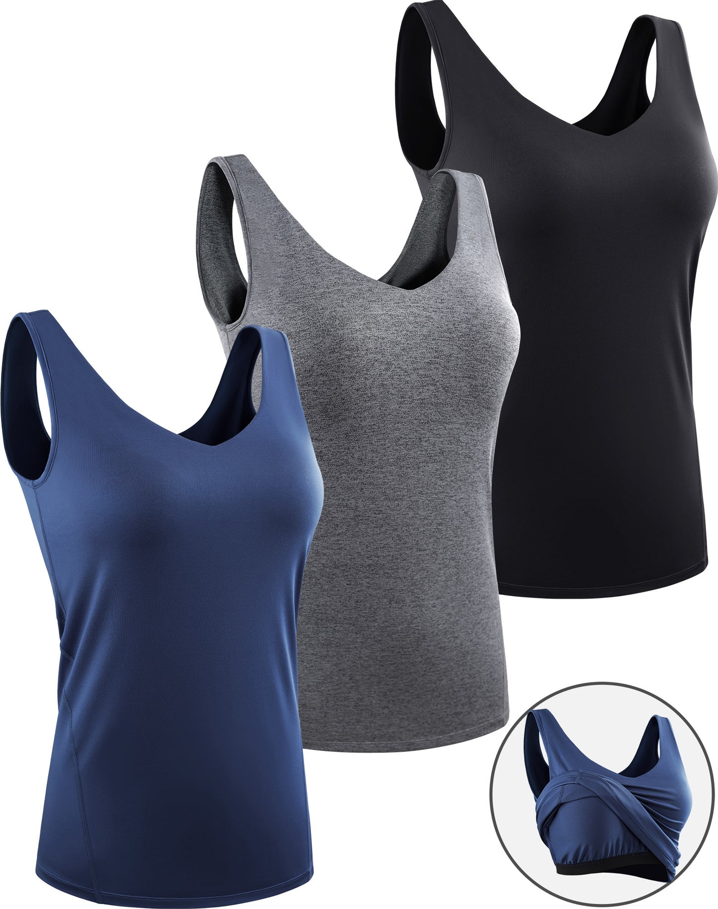 NELEUS Womens Workout Compression Tank Top with Built in Bra V Neck Sleeveless Shirts 3 Pack