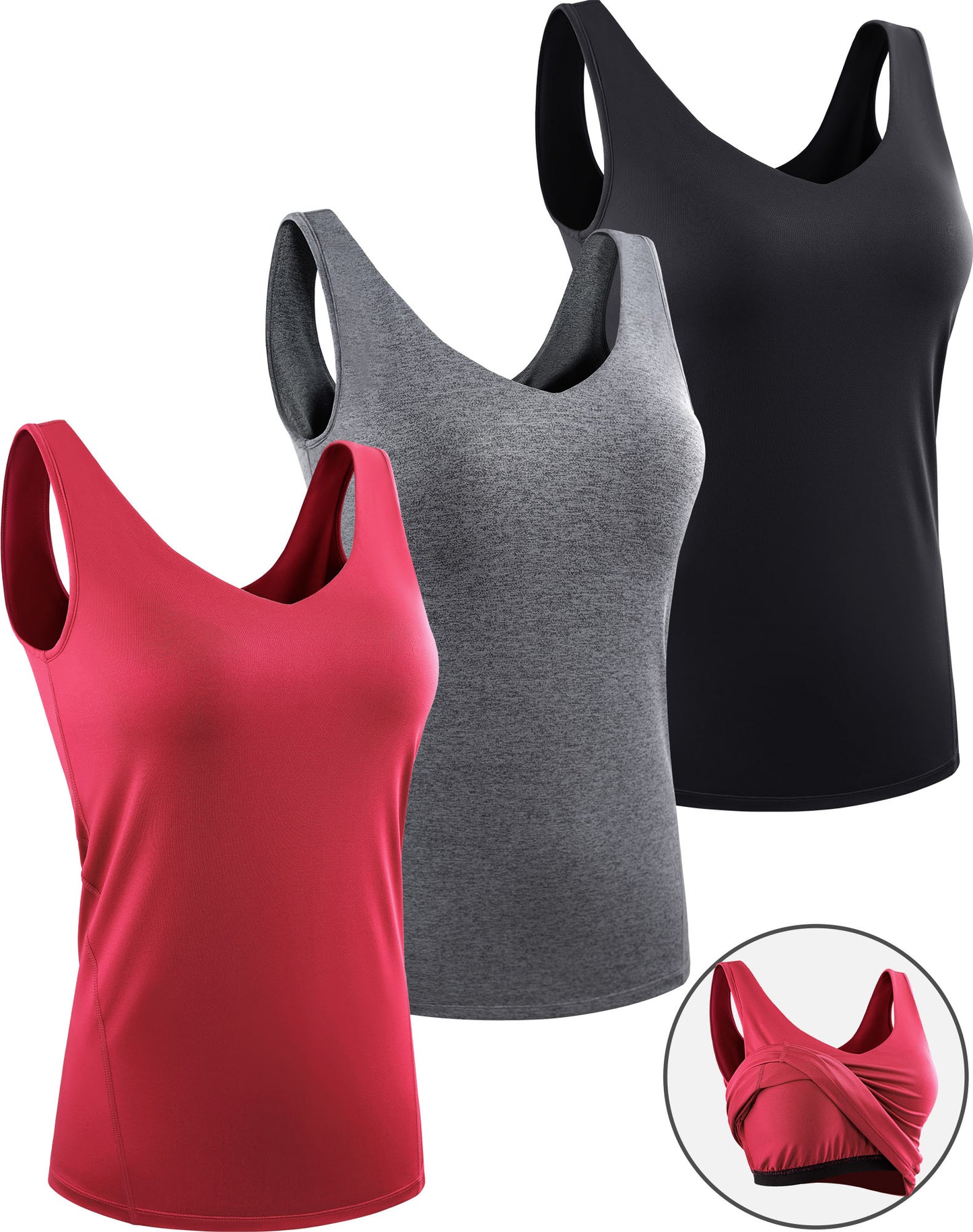 NELEUS Womens Workout Compression Tank Top with Built in Bra V Neck Sleeveless Shirts 3 Pack