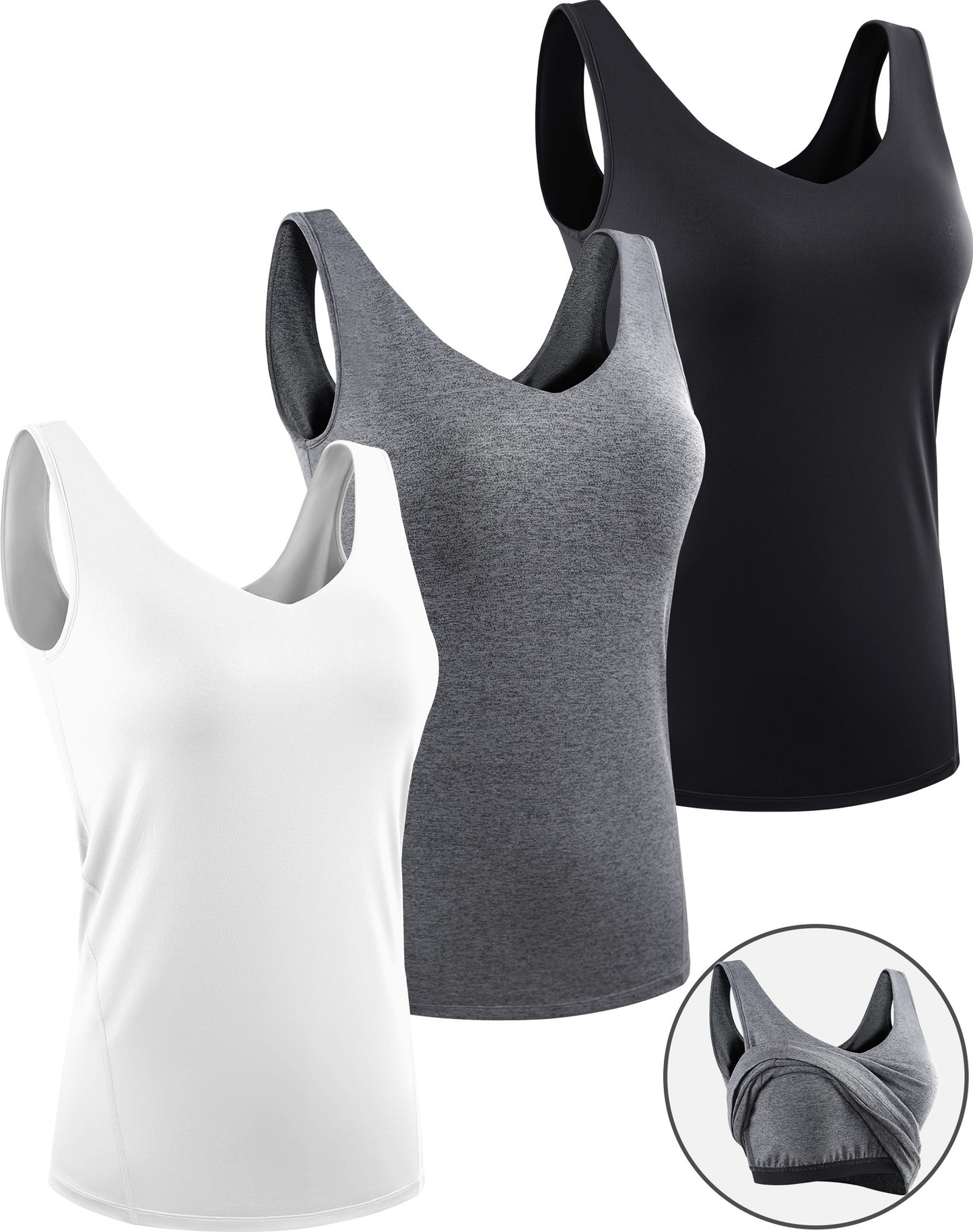NELEUS Womens Workout Compression Tank Top with Built in Bra V Neck Sleeveless Shirts 3 Pack