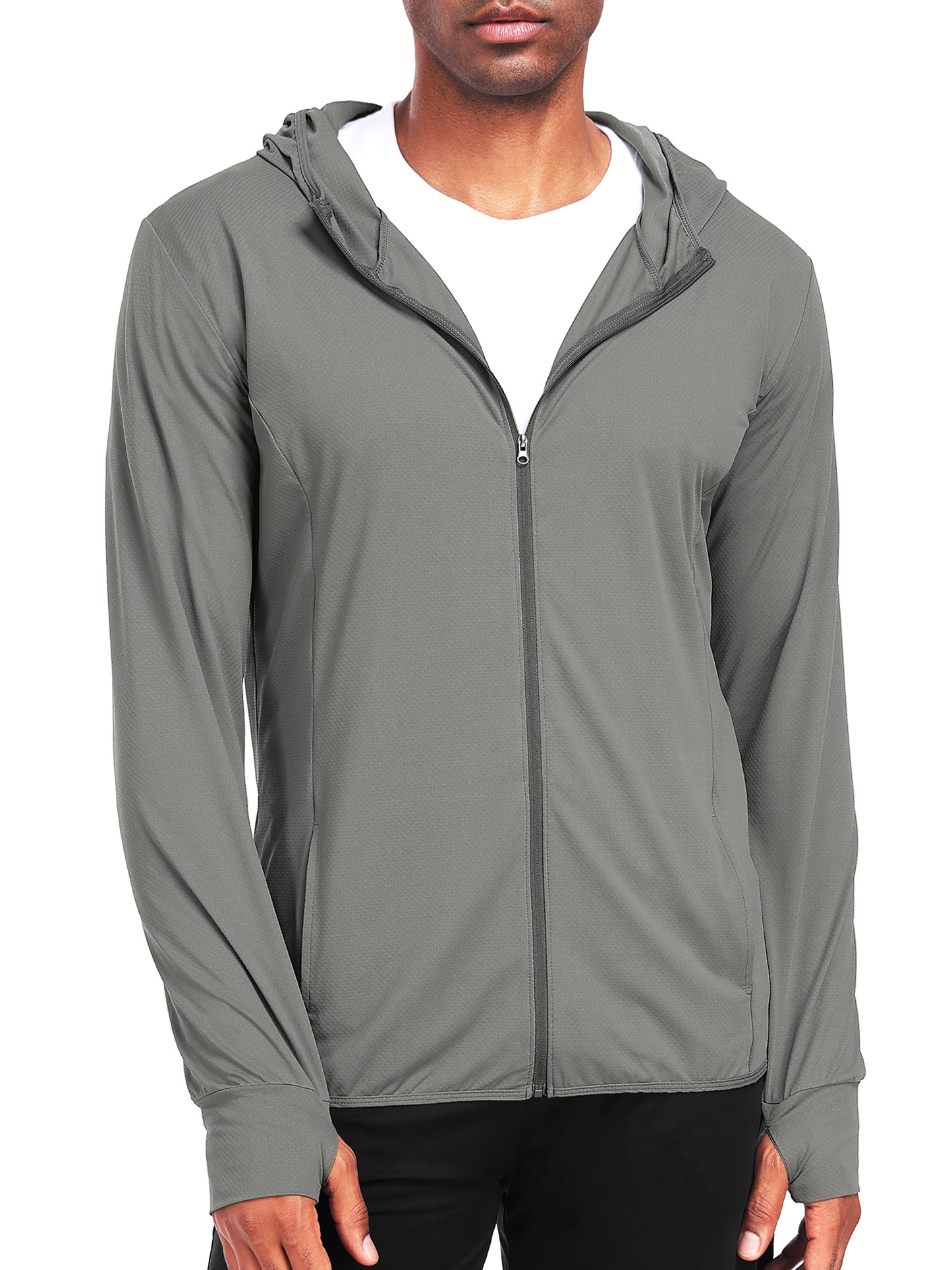 NELEUS Mens UPF 50+ Hooded Athletic Jackets for Fishing Hiking High Collar Full Zipper with Thumb Holes and Pockets