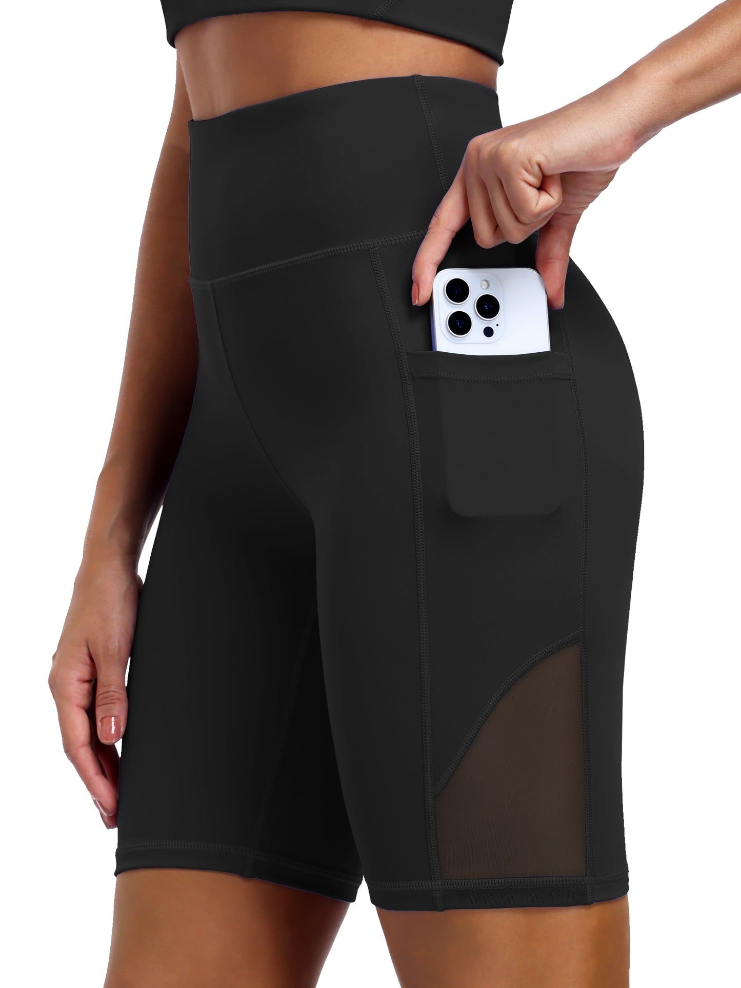 NELEUS Womens 8" High Waist Nylon Shorts for Workout Athletic Shorts with Pockets and Breathable Mesh