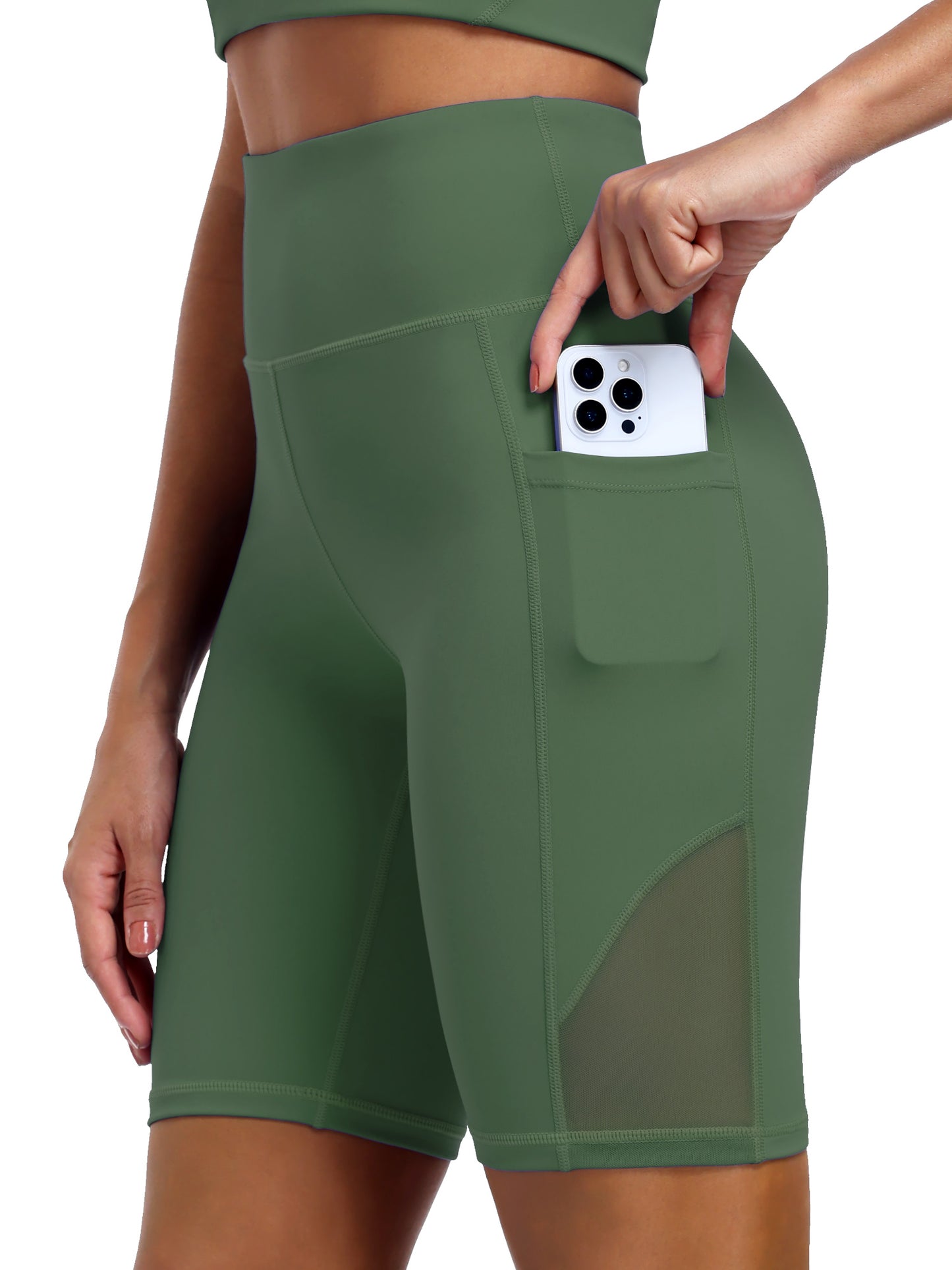 NELEUS Womens 8" High Waist Nylon Shorts for Workout Athletic Shorts with Pockets and Breathable Mesh