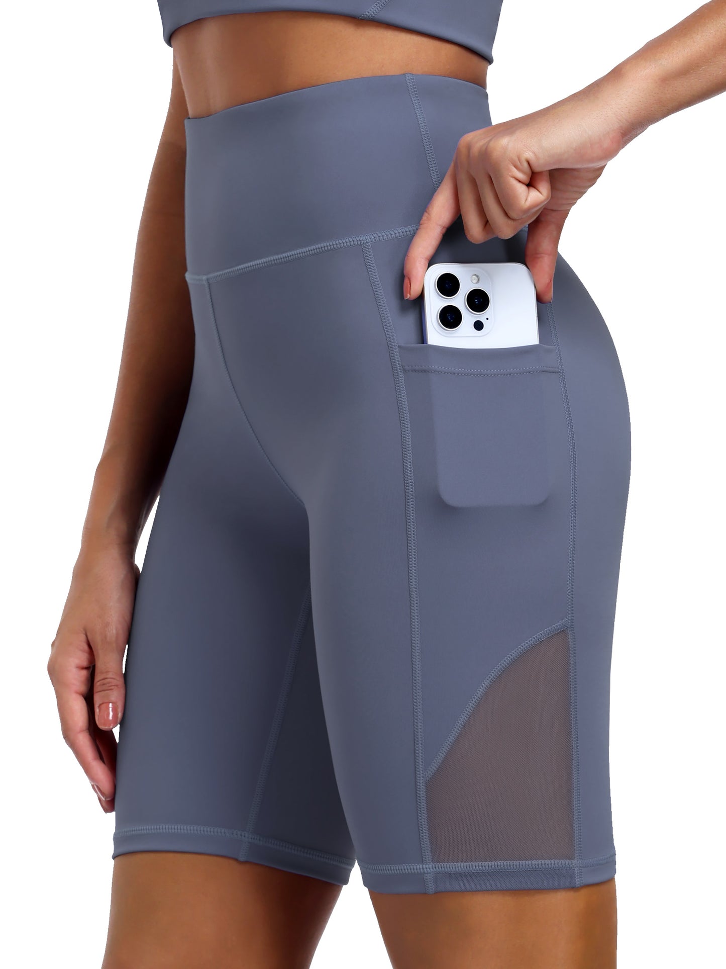 NELEUS Womens 8" High Waist Nylon Shorts for Workout Athletic Shorts with Pockets and Breathable Mesh