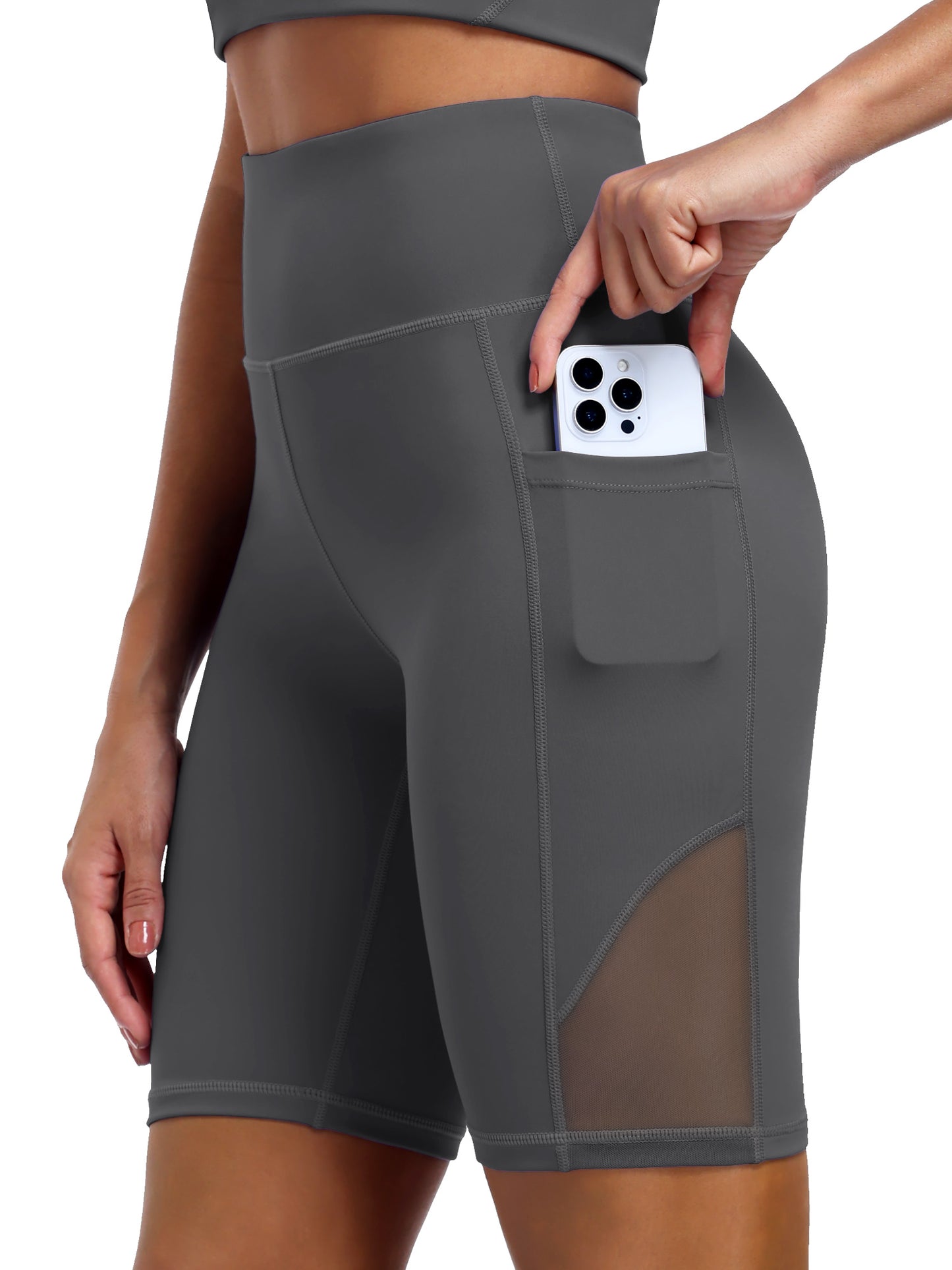NELEUS Womens 8" High Waist Nylon Shorts for Workout Athletic Shorts with Pockets and Breathable Mesh