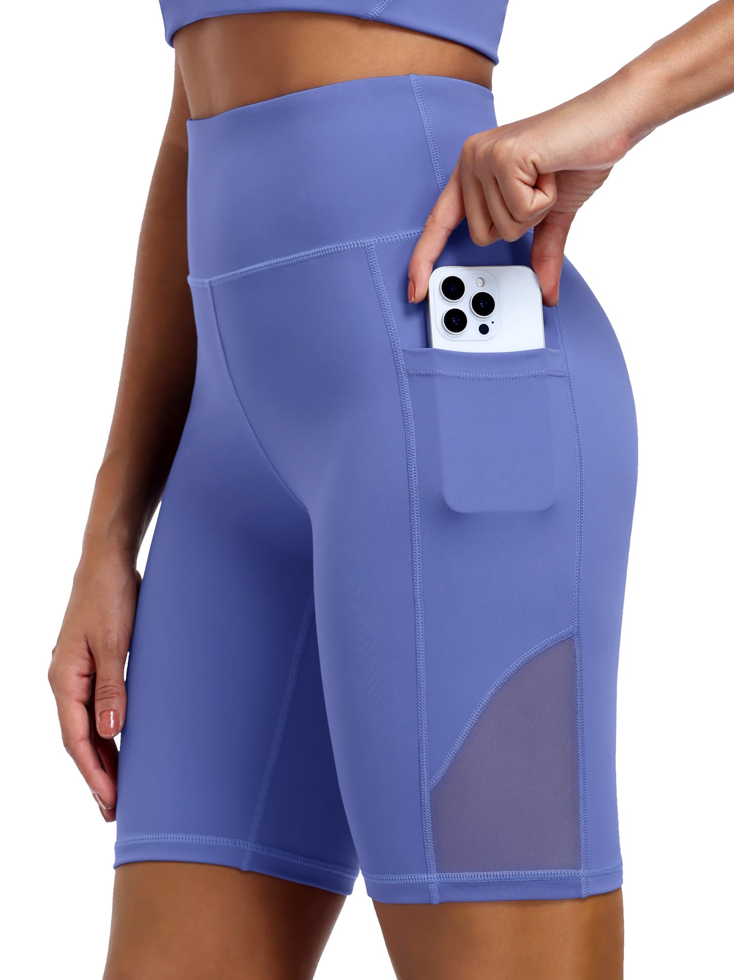 NELEUS Womens 8" High Waist Nylon Shorts for Workout Athletic Shorts with Pockets and Breathable Mesh
