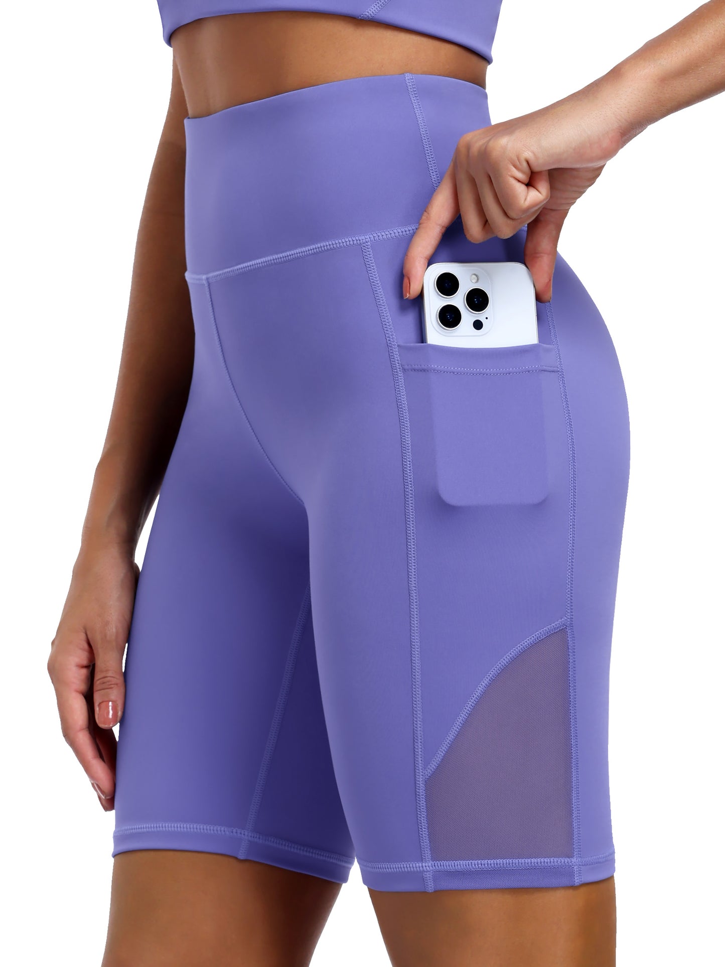 NELEUS Womens 8" High Waist Nylon Shorts for Workout Athletic Shorts with Pockets and Breathable Mesh
