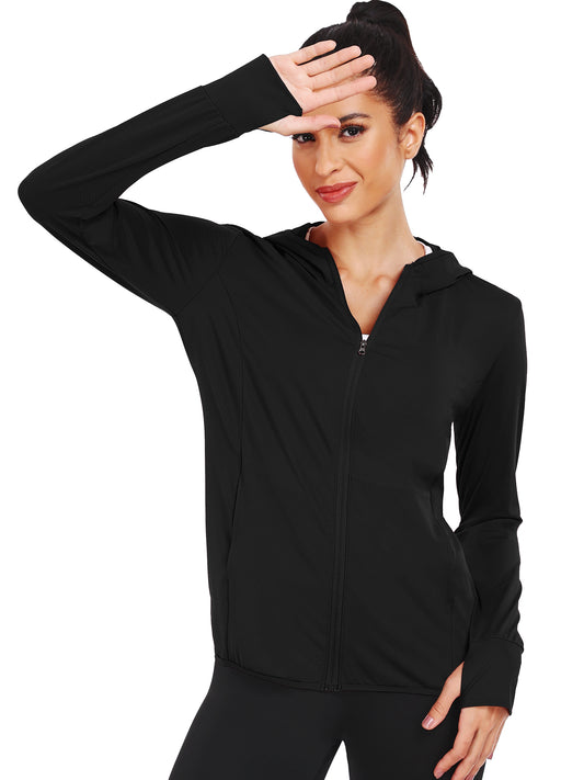 NELEUS Womens UPF 50+ Hooded Athletic Jackets High Collar Full Zipper with Thumb Holes Ponytail Hole and Pockets
